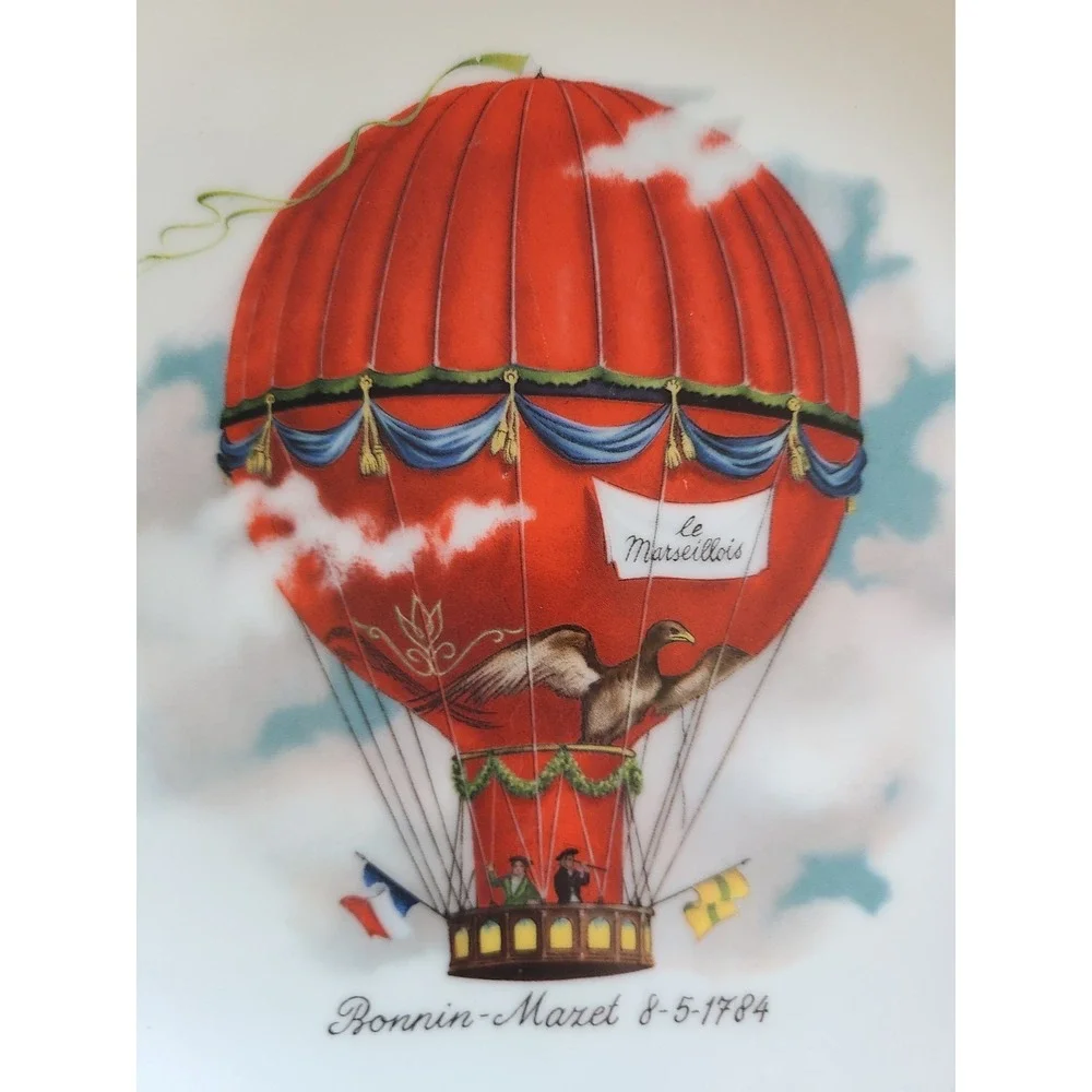 Vintage porcelian red hot air balloon decorative plate